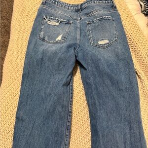 Distressed, wide leg denim